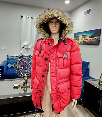 Polo Ralph Lauren $798 LG Fur Hooded Duck Down Parka Outdoor Red Jacket Coat  - Image 1 of 4