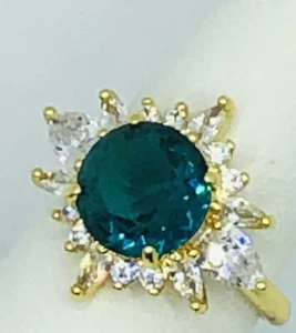Bomb Party RBP2657TL Rising Sun Of Creation London Blue Topaz Yellow Gold Sz 7 - Picture 1 of 7