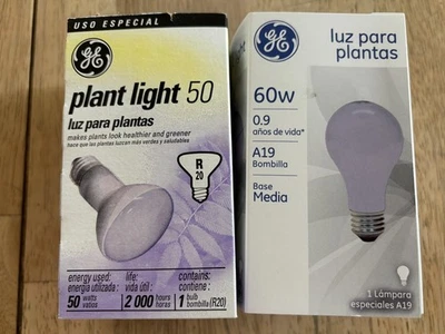 Растительные лампы G E - 60 Вт и 50 Вт - лот из 2 - среднее основание - A19 и R20 - Изображение 1 из 4