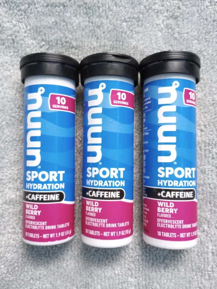 (3) Electrolitos de hidratación Nuun Sport + cafeína Wild Berry 10 tabletas Ea EXP 9/25 Foto 1 de 1