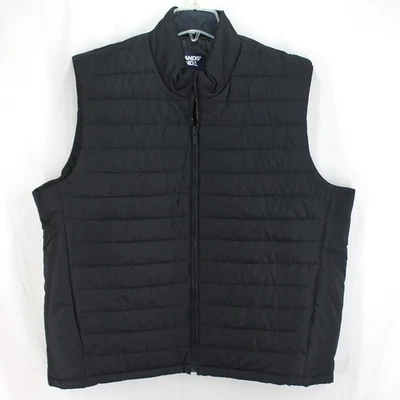 Lands Ends Puffer Vest Mens Size XXL 50-52 Solid Black Full Zip Front Pockets - Image 1 of 4