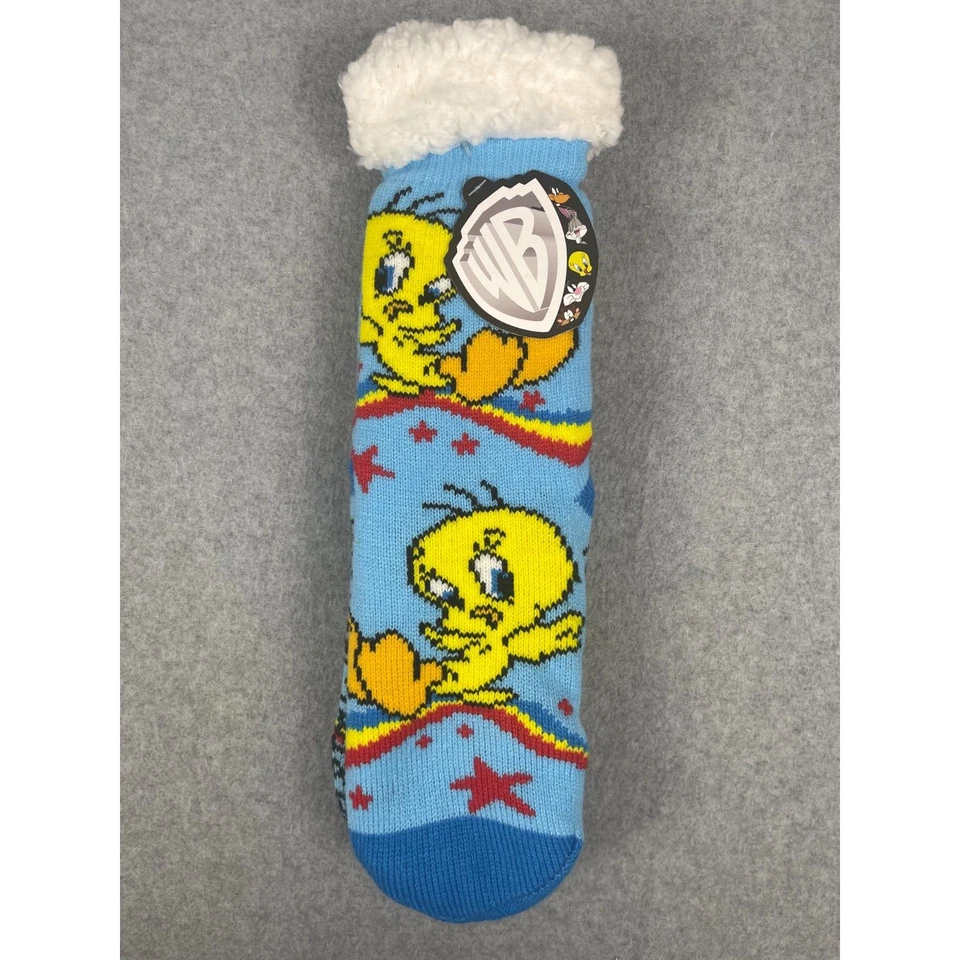 WB Tweety Bird Sherpa Lined Soft Non-Slip Women's Teal Slipper Socks - One Size - Изображение 1 из 4