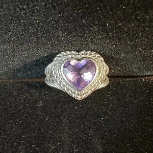 Vintage Judith Ripka Sterling Purple Amethyst Heart Ring Size 6 - Picture 1 of 9