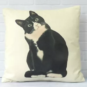 Black White Cat Cushion Cover Decorative Country Cottage Quirky Animal Gift 18" - Picture 1 of 11