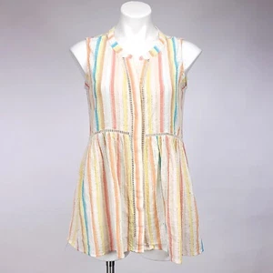 For The Republic Women's Sleeveless Rainbow Striped Button Peplum Top - Picture 1 of 7