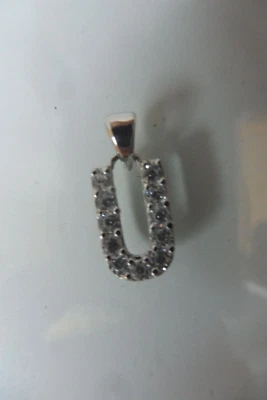 Elegante Pendente, Lettera: U, 925 Argento Con Pietre Tagliate - Immagine 1 di 4