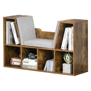 Bookcase Storage Unit Reading Cushioned Seat Organiser Study Kids Adults Brown - Picture 1 of 12