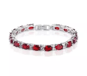 Ruby cz 925 Silver tennis Bracelet, Ruby cz tennis Bracelet, 925 Silver Bracelet - Picture 1 of 6