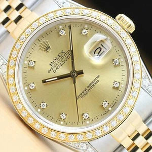 ROLEX MENS DATEJUST FACTORY DIAMOND DIAL DIAMOND BEZEL & LUGS QUICKSET WATCH - Picture 1 of 8