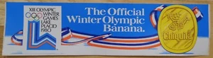 NOS RARE Lake Placid Olympic Chiquita Banana Advertising Bumper Sticker - Picture 1 of 4