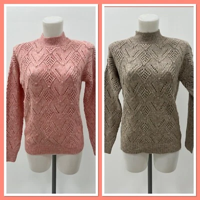 Jersey de mujer Ex Papaya Bobble Pointelle en dos colores talla S-XXL rasgado £32 Foto 1 de 4