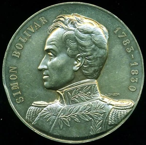 MEGA RARA SIMON BOLIVAR .950 VERMEIL MEDAGLIA ARGENTO MASSICCIO FRANCIA FATTA 1979 167,7gr - Foto 1 di 5