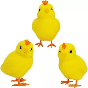 Flocked Baby Chick Easter Decorations Set of 3 Realistic Easter Figurines Spring - Picture 1 of 3