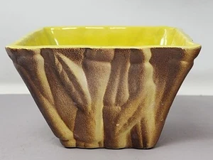 Vintage Unique Yellow & Brown Ceramic Planter Textured Design Kitschy Rustic - Picture 1 of 9