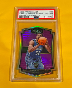 2015-16 Panini Select Karl-Anthony Towns Rookie Purple Prizm Die-Cut /99 PSA 8