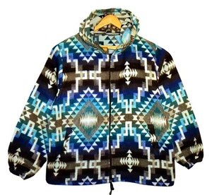 Indianer Jacke türkis-weiß Kapuze Gr. L Inka Muster Peru Ecuador Western Biker - Bild 1 von 2