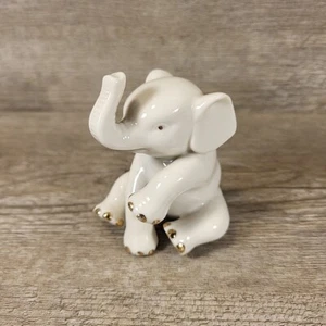 Vtg Lenox Baby Elephant Sitting Figurine Fine Cream China 24K Gold Accents 23e - Picture 1 of 9