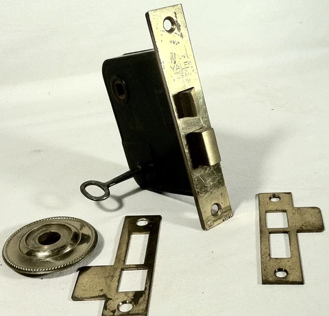 Antique Yale Brass & Iron Mortise Lock w Original Key & Extra Plates n' Parts Cover