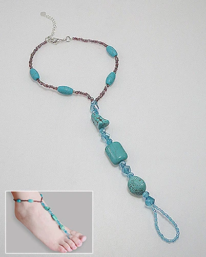 FABULOUS Beauty Turquoise & Crystal Glass Blue Anklet Free Spirit Summer Beauty! - Image 1 of 1