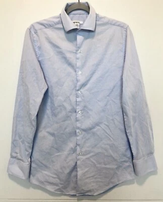 Camisa masculina Bar III S 14-14.5 azul slim fit algodão elástico manga longa botão para cima - Imagem 1 de 4