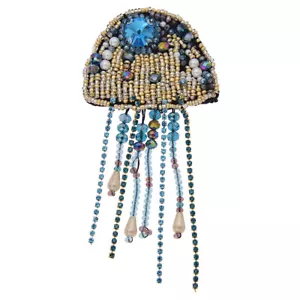 1Pc Rinestone Jellyfish Beaded Patches Applique Badge for Coat Jacket - Picture 1 of 7