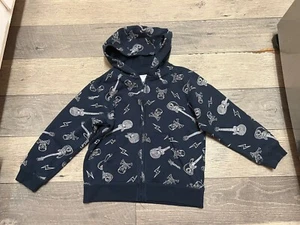 Gymboree Rock N Roll blue hooded zip front jacket with guitars size S 5-6 - Picture 1 of 6