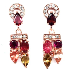 925 Sterling Silver Fancy Color Tourmaline & White Zircon Black Friday Earrings - Picture 1 of 4