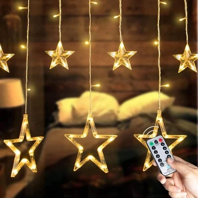 Star Curtain Lights for Bedroom - Plug-in 9ft 138 LED Fairy Twinkle Lights with  - Image 1 of 4