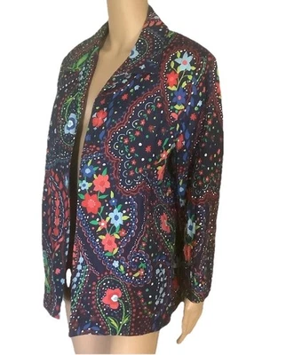 Женский блейзер Alfred Dunner размер 16 с цветочным рисунком дамские карманы рукав 3/4 открытый передний - Изображение 1 из 4