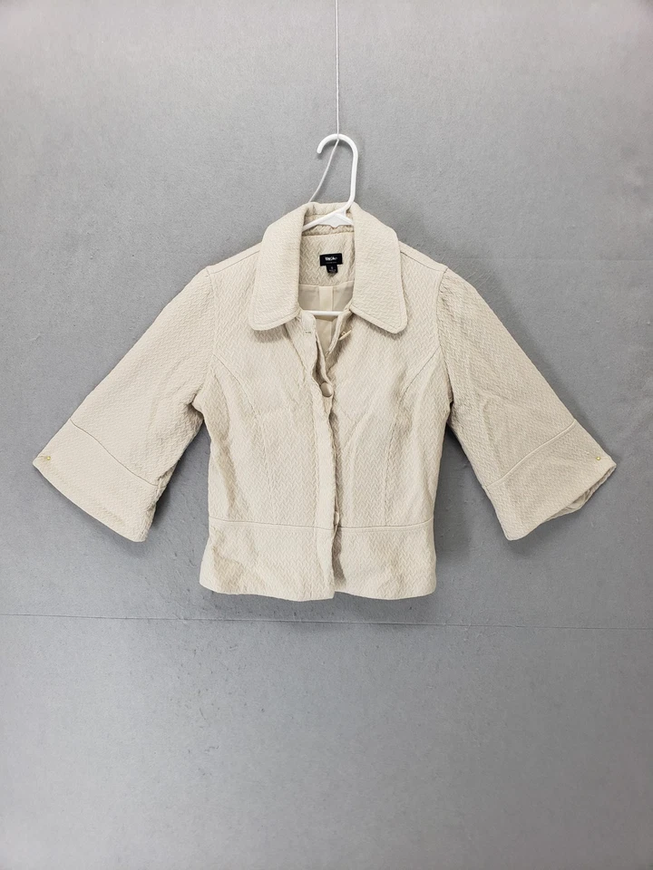 Mossimo Jacket Womens Small Cream Textured 3/4 Sleeve Button Up Lined Blazer - Image 1 of 4