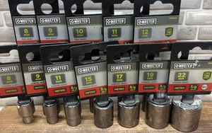 12- Master Mechanic Metric Sockets, 3/8” Dr, Shallow & Deep 8 9 11 15 17 19 22 + - Picture 1 of 7