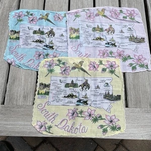 Vintage Collectible South Dakota Handkerchief Set of 3 State Bird Flower Park - Picture 1 of 8