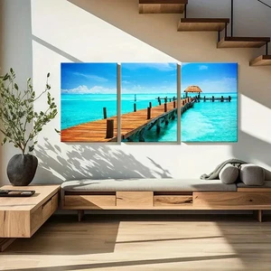 3pcs Seaside Landscape Art Pier Sea Wall Art Canvas Unframed/Framed - Foto 1 di 9