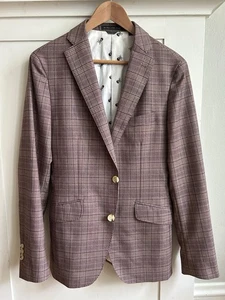 indochino Blazer rot braun kariert Totenkopf x Knochen Futter 100% Wolle 2B Gr. 38 Reg - Bild 1 von 8