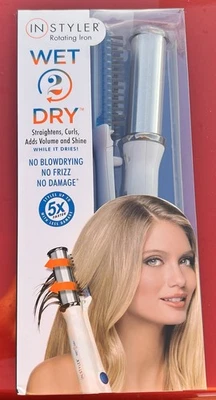 InStyler Wet to 2 Dry Rotating Curling Iron Brush White Blue New! - Image 1 of 4