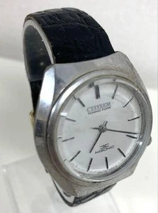 CITIZEN Hisonic Tuning Fork Watch 3720-375014-Y Silver Dial Black Not Working - Picture 1 of 9