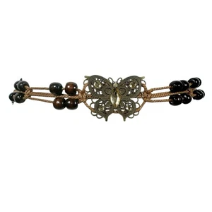 Boho Festival Statement Belt String Tie Wooden Bead Butterfly Rhinestone OS - Picture 1 of 7