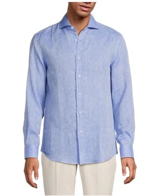 New Brunello Cucinelli Easy Fit Linen Button Down Men Shirt Blue M L XL XXL XXXL - Image 1 of 3