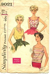 Vintage Simplicity 3021 Schnittmuster Misses ärmellose Blusen Größe 16 Brustweite 36 - Bild 1 von 4