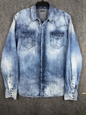 True Religion Denim Western Pearl Snap Distressed Made In Italy LS Shirt Men 2XL - Image 1 of 4