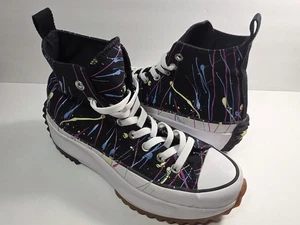 Converse Run Star Hike Hi Paint Splatter Black Canvas 571872C Womens - Sz 10.5 - Picture 1 of 8