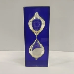 Lucite Hourglass Paperweight Cobalt Blue Vintage 3.8" Tall Timer - Picture 1 of 13