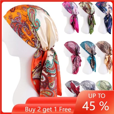 Bufanda Cuadrada Satén Mantón Mujer Estampado Pañuelo Turbante Envoltura Bufandas Bandana 90cm Foto 1 de 4