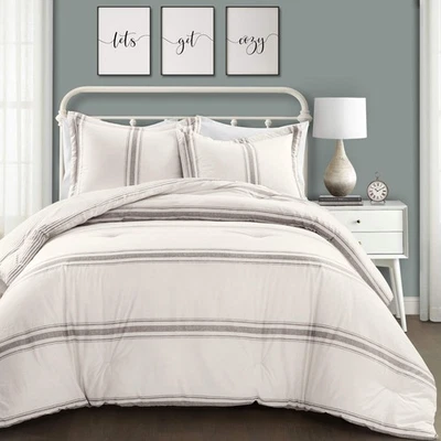 Lush Decor Farmhouse Stripe 3 Piece Reversible Comforter Bedding Set, King, Gray - Image 1 of 4