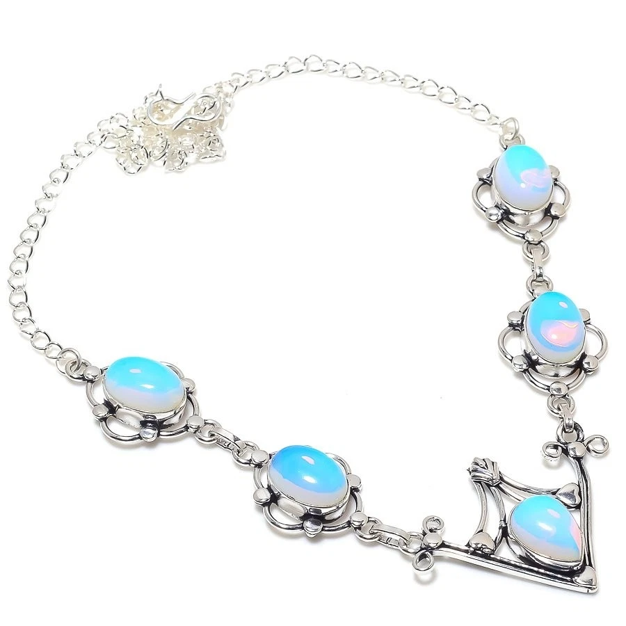 Fire Opal Gemstone Handmade 925 Sterling silver Jewelry Necklace Size 18" - Image 1 of 1