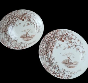 Antike JH Davis ästhetische Bewegung braun Transferware Eisenstein Speiseteller - Bild 1 von 15