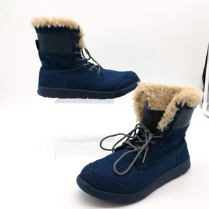 UGG Kids Baxter Lace Up Ankle Blue Indigo Leather Boots Size 4 - Picture 1 of 12