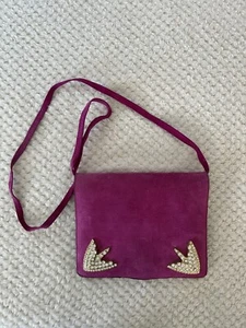 Vintage Pink Suede Leo Isba Bag with Gold and Jeweled Detail - Picture 1 of 4