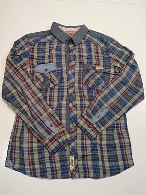 Tokyo Laundry Shirt Men Large Blue Check Long Sleeve Button Up 17 Collar Casual - Image 1 of 4