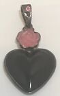 Rare Onyx Heart Pendant, Rose Quartz Topaz- Sterling (Old)